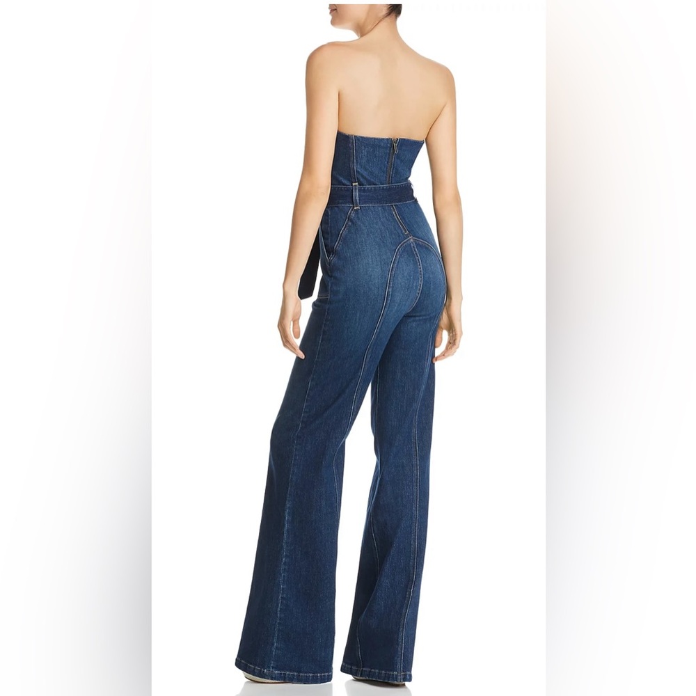 Alice + Olivia Blue Denim Strapless Overalls - Picture 2 of 7